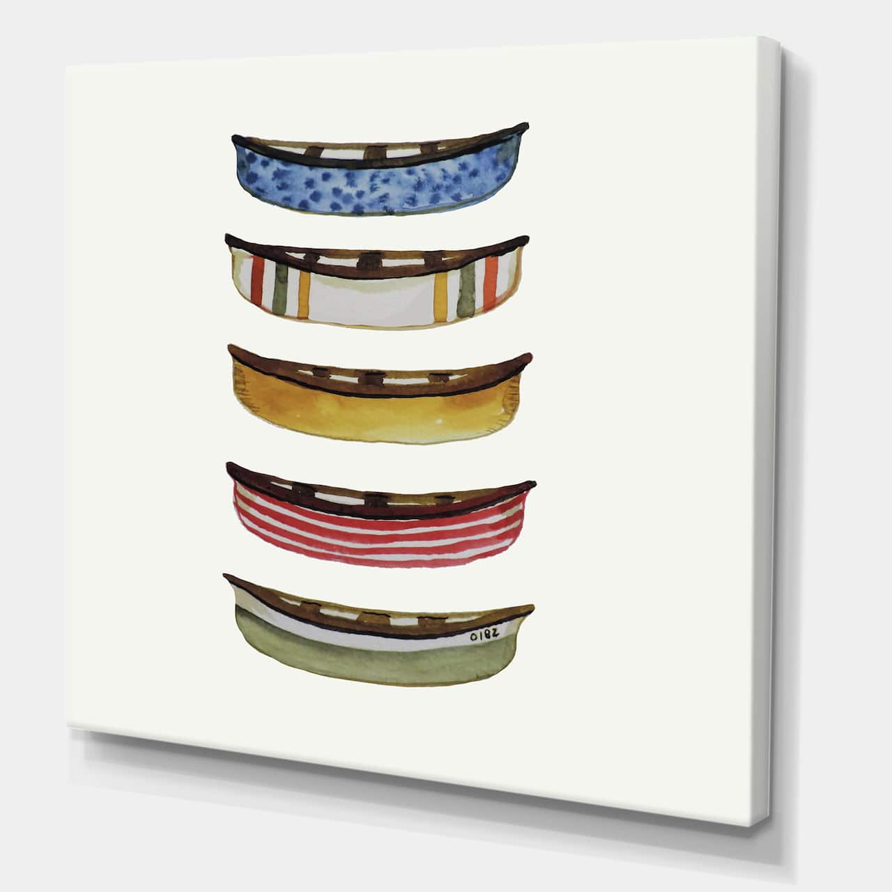 Designart - Five Canoes - Lake House Premium Canvas Wall Art